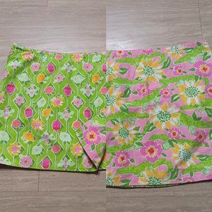 Vtg Lilly Pulitzer Bug Skirt 12 Lime Reversible Alligator Full-Wrap Button Close
